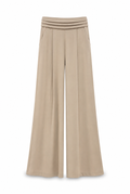 Beige Pleated Wide-Leg Pants