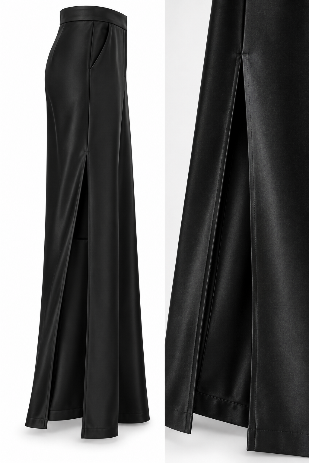 Black Satin Side-Slit Pants