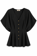 Black V-Neck Gold Button Blouse