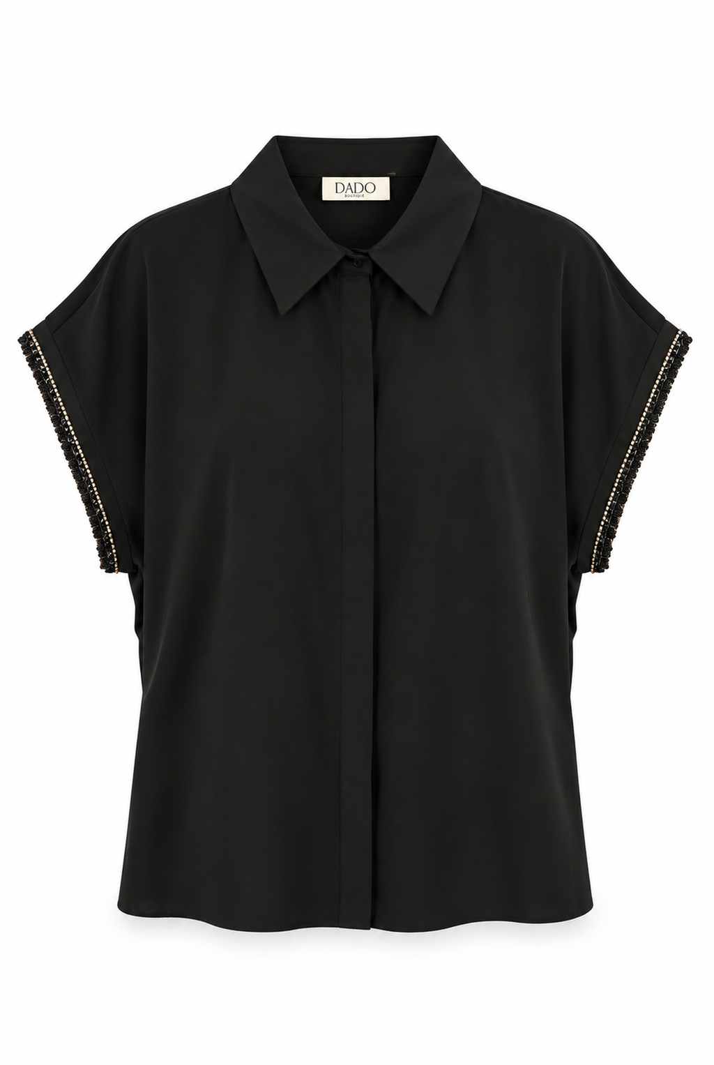 Black Embellished Sleeve Shirt