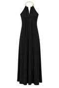 Black Gold Ring Halter Maxi Dress