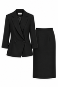 Black Double-Breasted Blazer & Midi Skirt Set