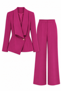 Fuchsia Shawl-Collar Blazer & Wide-Leg Pants Set