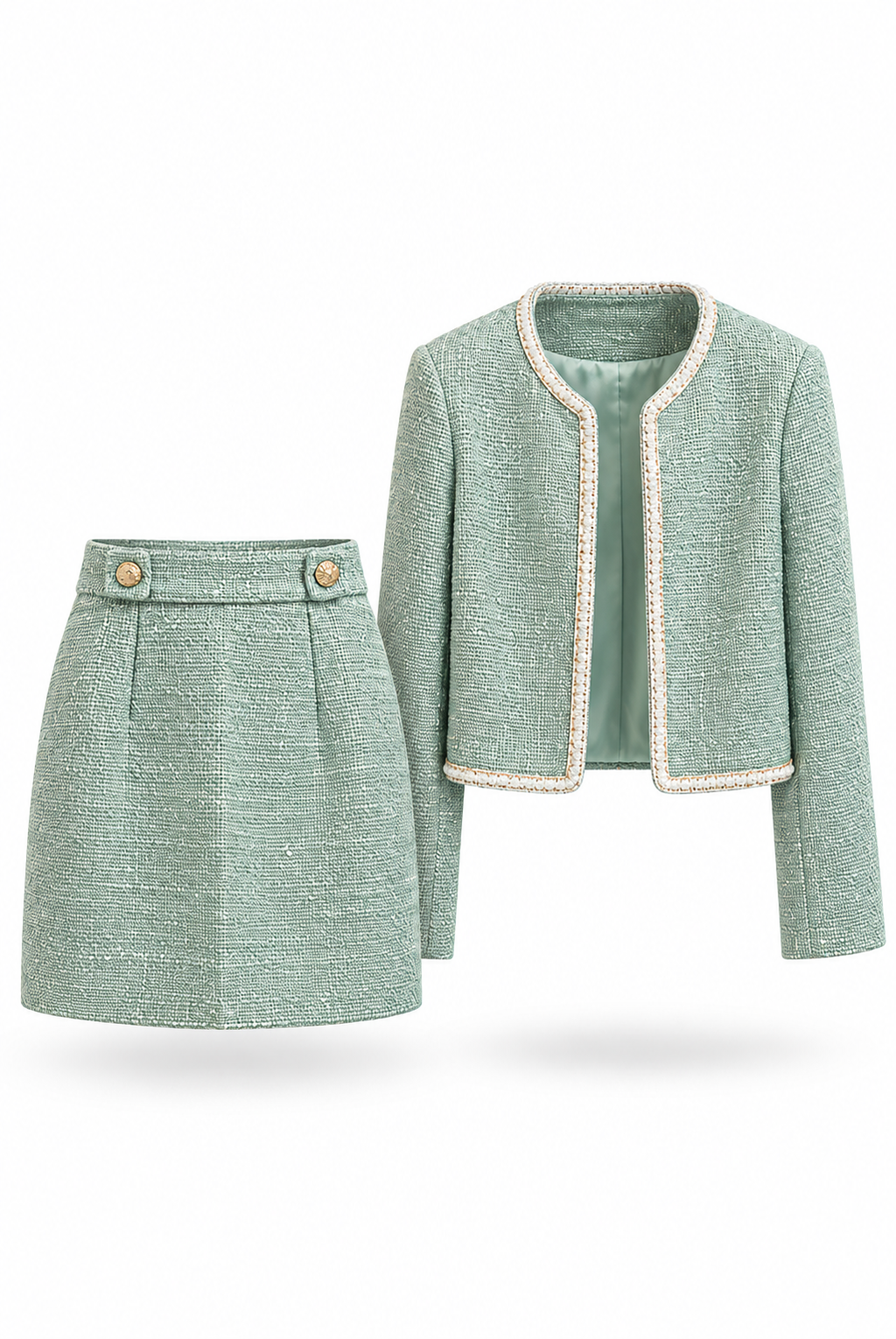 Mint Tweed Jacket & Mini Skirt Set