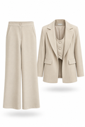 Beige Three-Piece Tailored Suit Set