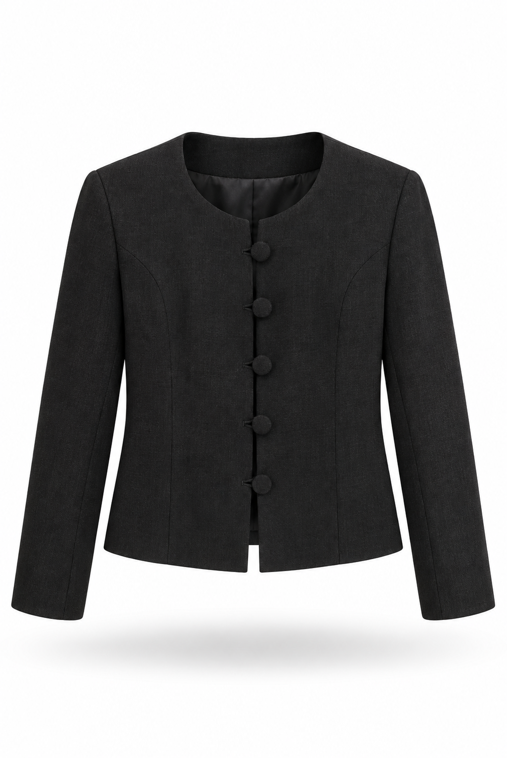 Dark Grey Collarless Buttoned Jacket