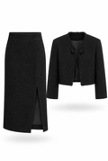 Black Tweed Jacket & Midi Skirt Set