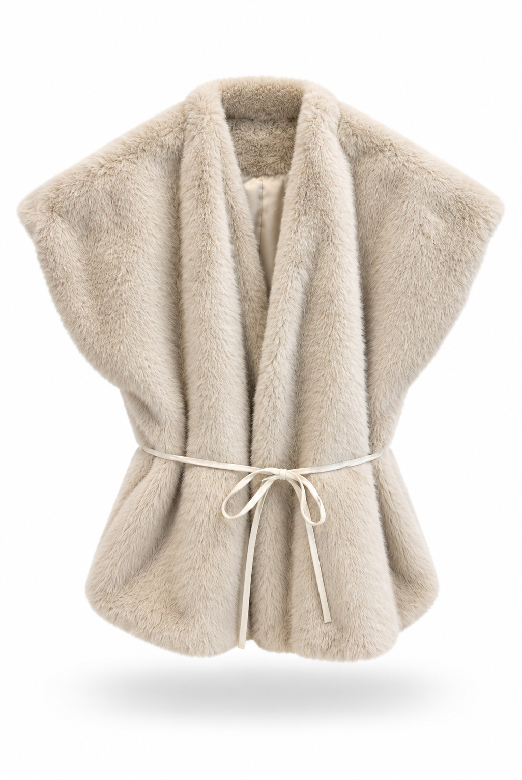 Ivory Faux Fur Belted Cape