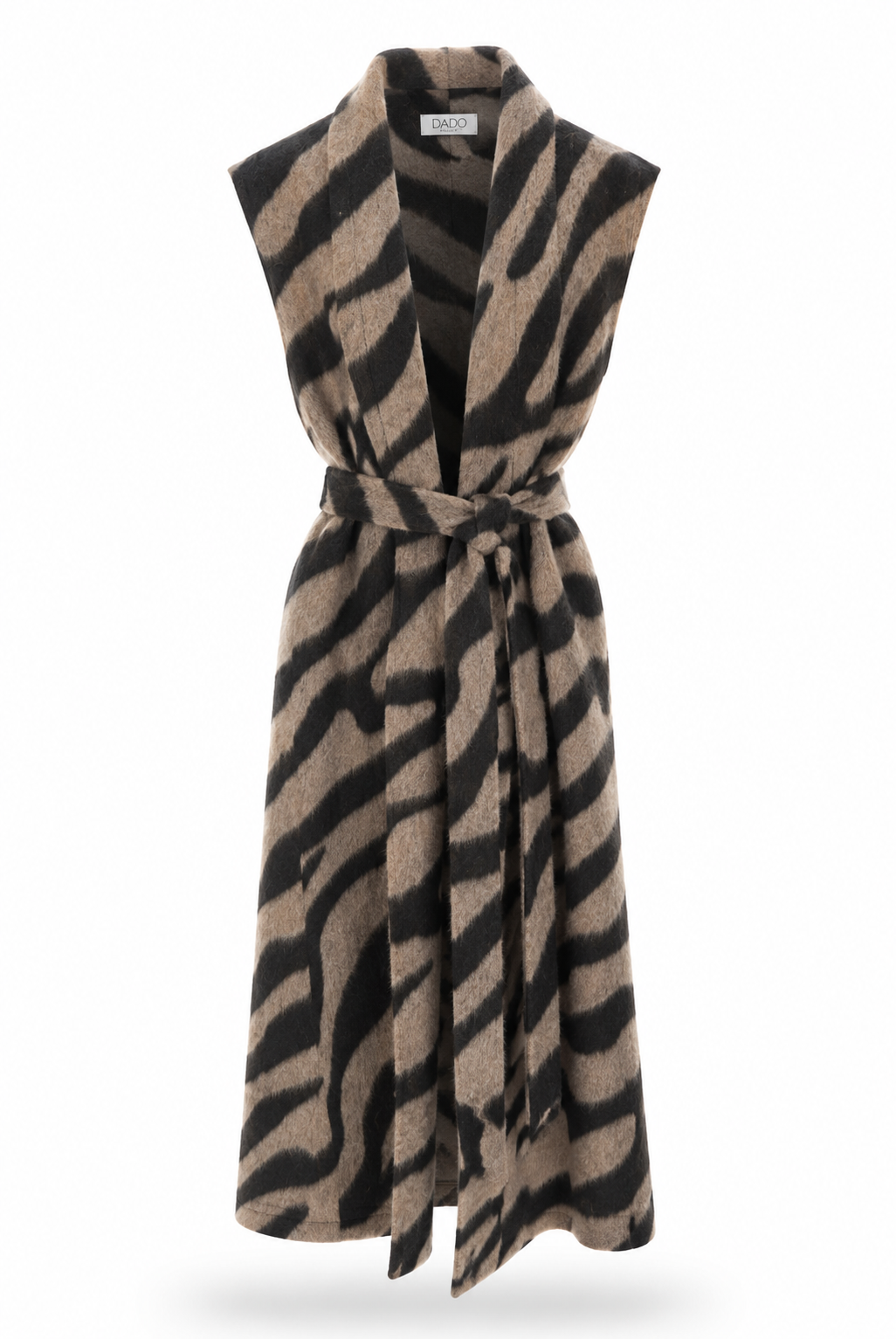 Zebra Print Belted Long Vest