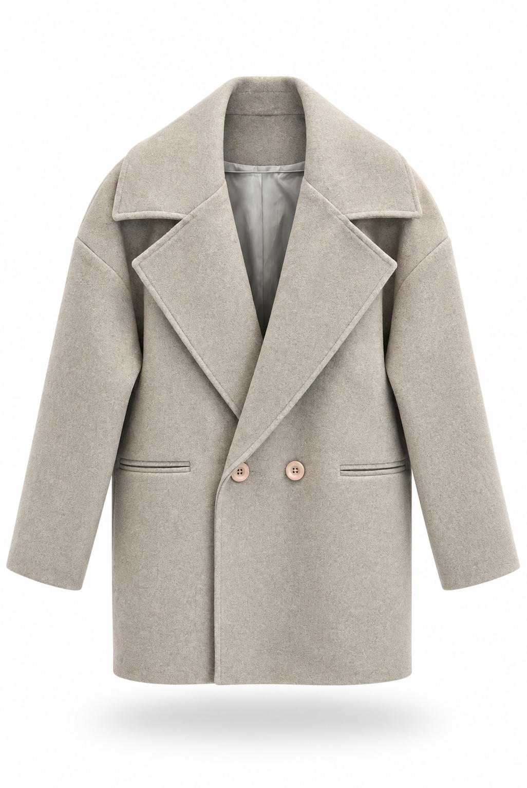 Oversized Beige Double-Breasted Coat