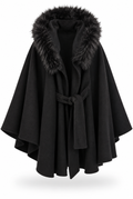 Black Faux Fur Trim Hooded Cape