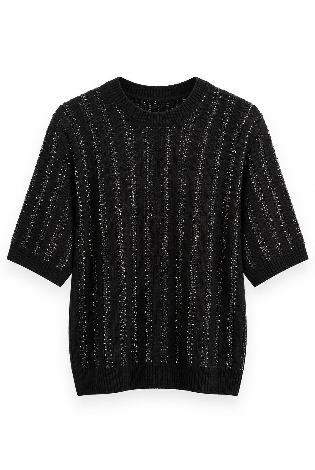 Black Striped Wool Knit Top