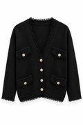 Black Gold-Button Trim Cardigan