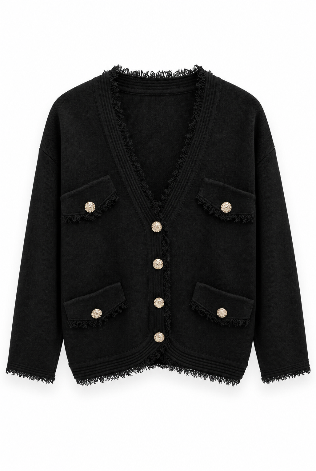 Black Gold-Button Trim Cardigan