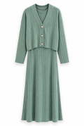 Sage Ribbed Knit Cardigan Dress Set