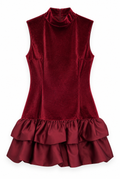 Burgundy Velvet Ruffle Mini Dress