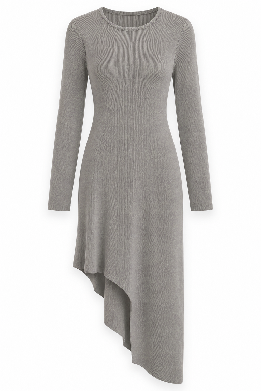 Grey Asymmetric Knit Midi Dress