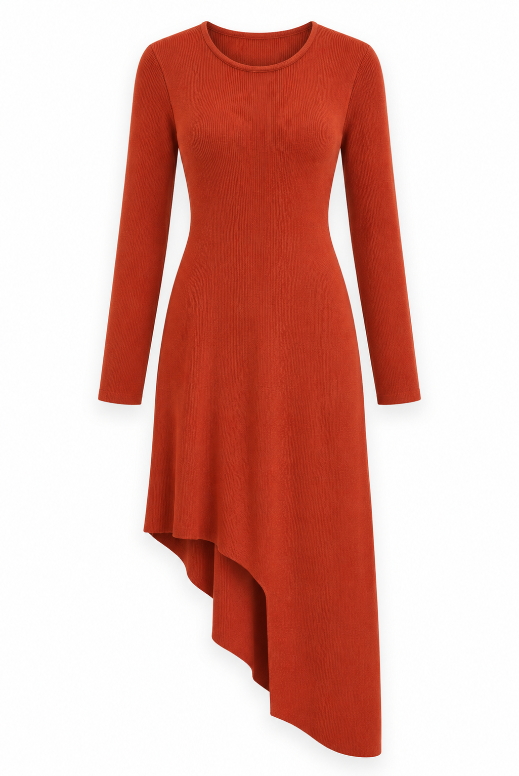 Rust Asymmetric Knit Midi Dress