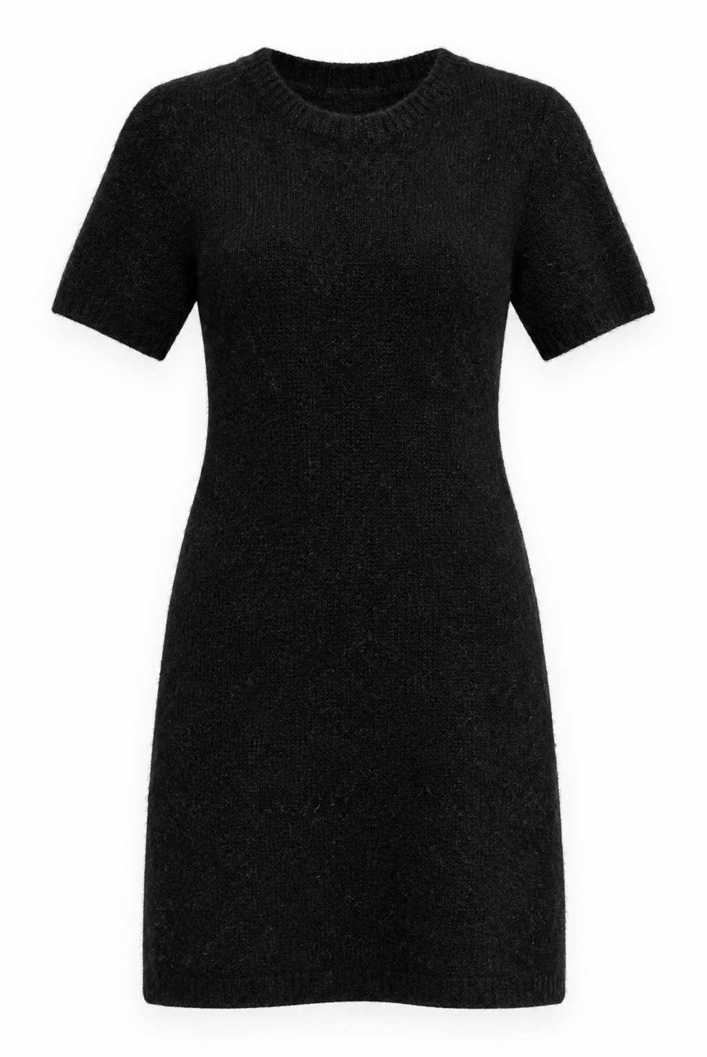 Black Short-Sleeve Wool Knit Dress