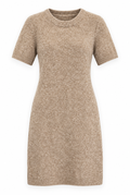 Beige Short-Sleeve Wool Knit Dress
