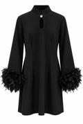 Black Feather Cuff Mini Dress