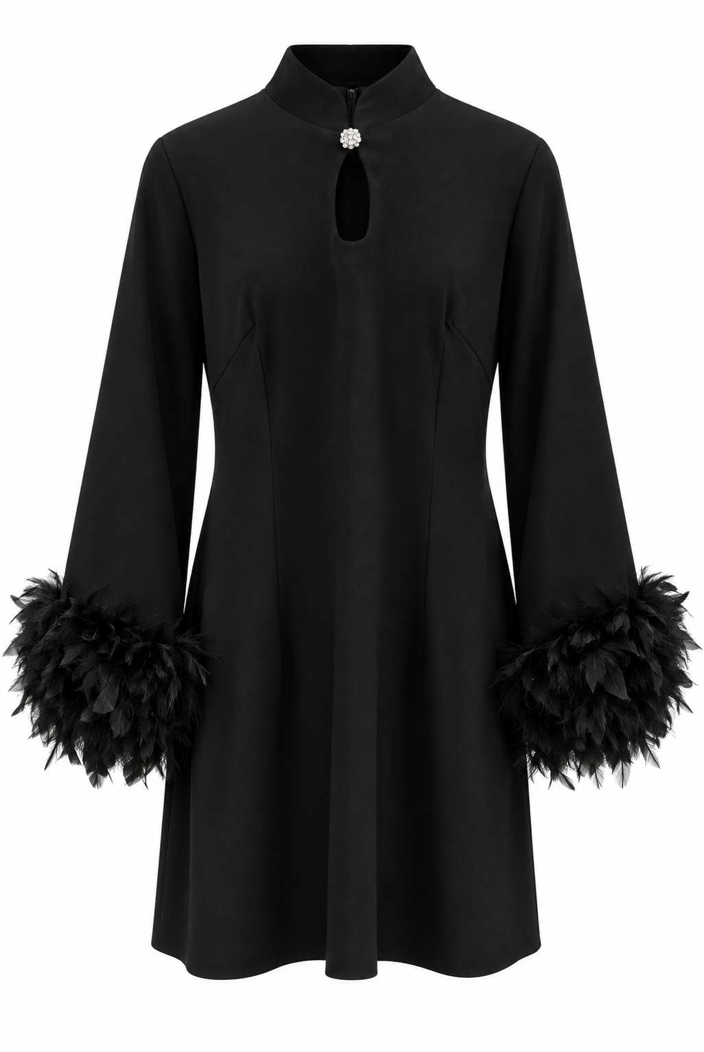 Black Feather Cuff Mini Dress