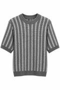 Grey Striped Wool Knit Top