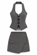 Grey Halter Top & Wrap Skirt Set