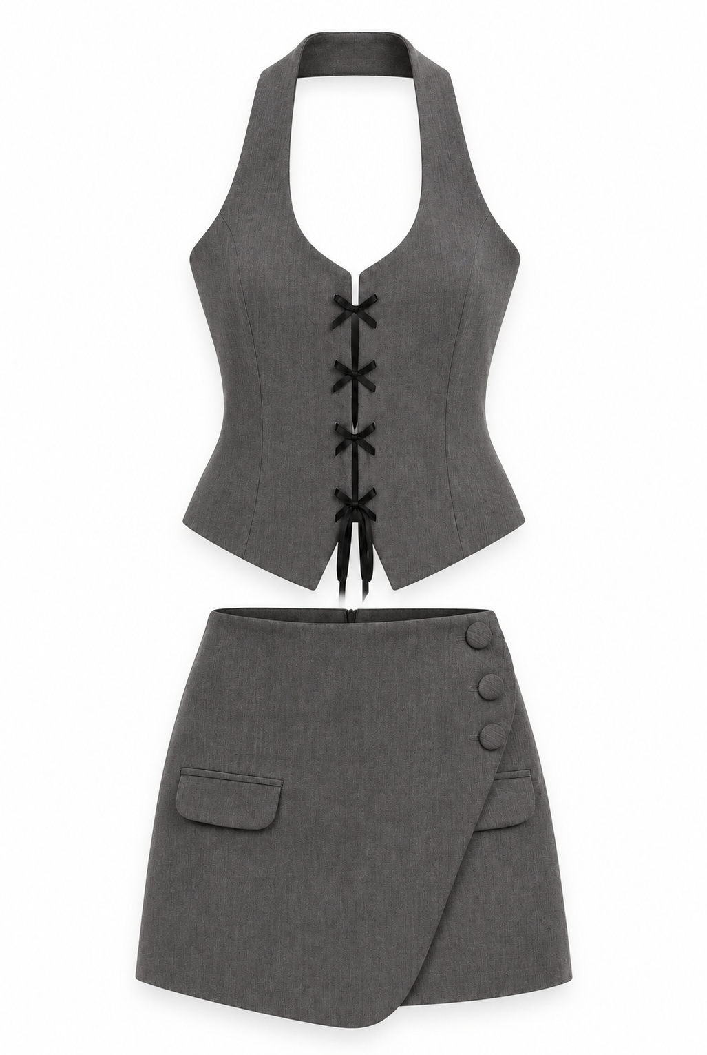 Grey Halter Top & Wrap Skirt Set