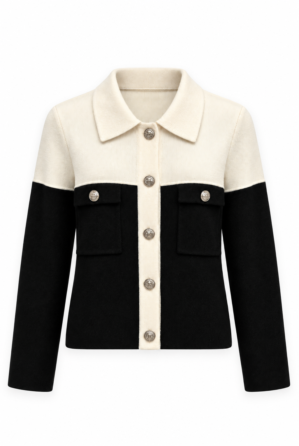 Black & Ivory Light Wool Knit Top