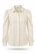Ivory Textured Polka-Dot Puff-Sleeve Blouse