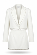 Ivory Crystal & Pearl-Trim Blazer Mini Dress