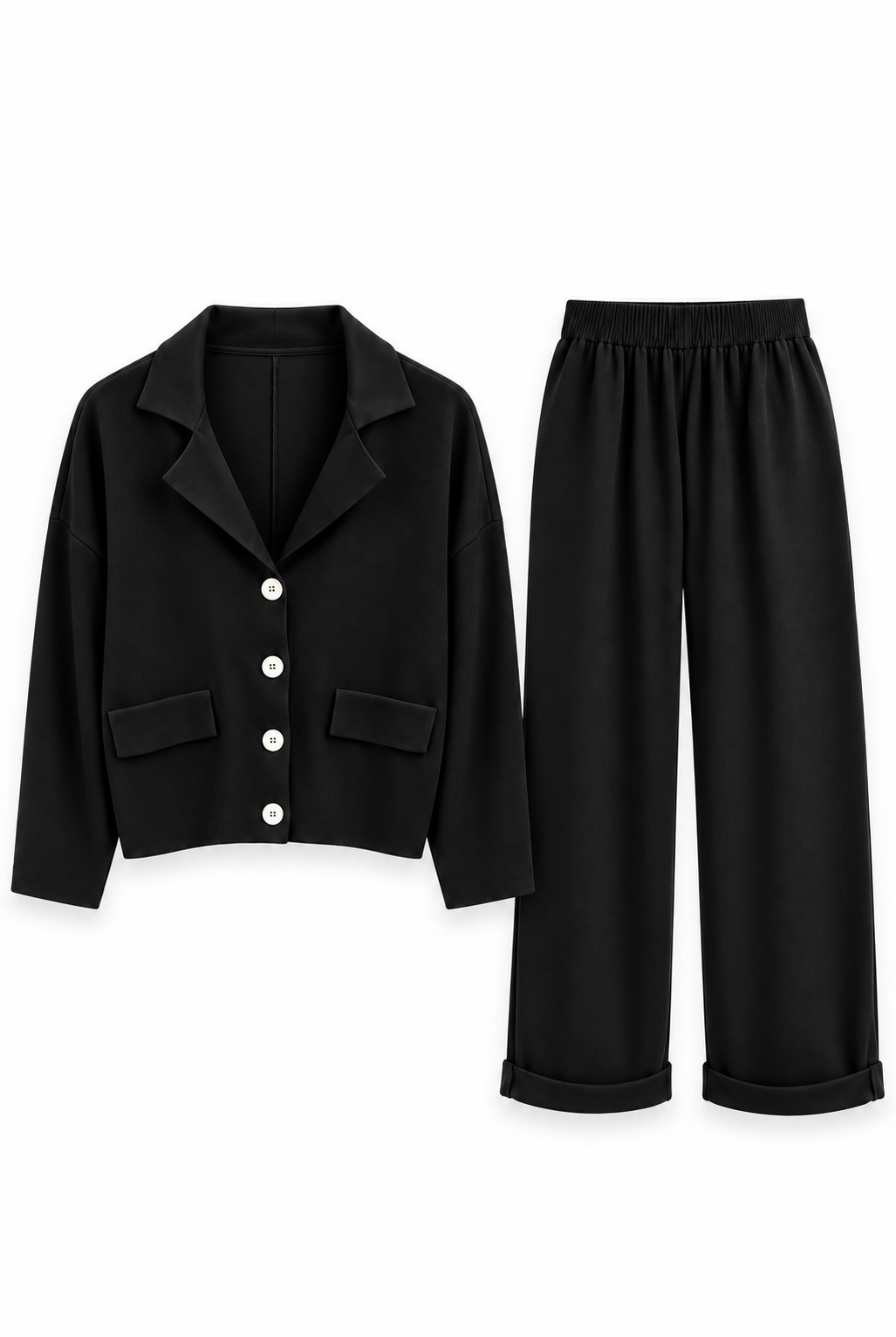 Black Knit Shirt & Pants Set