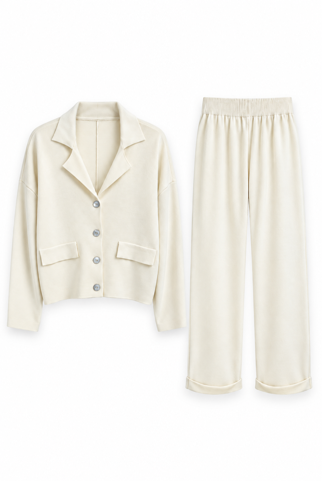 Ivory Knit Shirt & Pants Set