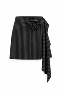 Black Pinstripe Draped Mini Skirt